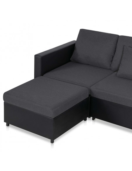Divano Letto Estraibile a 4 Posti in Similpelle Nero