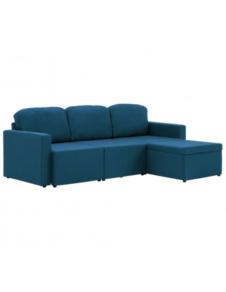 Divano Letto Modulare a 3 Posti Blu in Tessuto