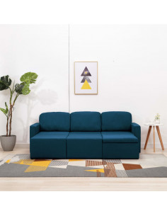 Divano Letto Modulare a 3 Posti Blu in Tessuto 2