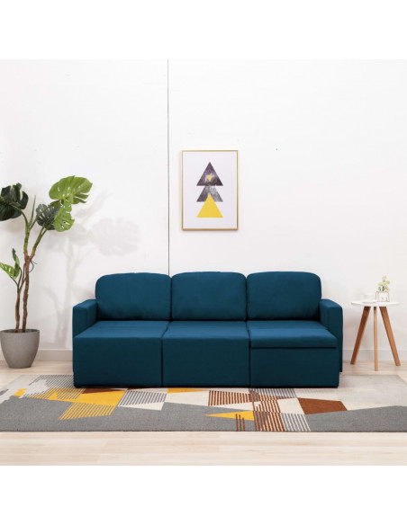 Divano Letto Modulare a 3 Posti Blu in Tessuto