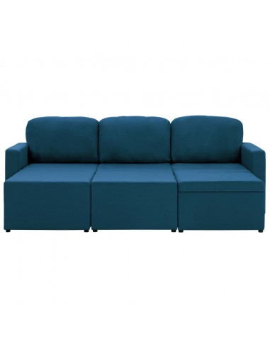 Divano Letto Modulare a 3 Posti Blu in Tessuto
