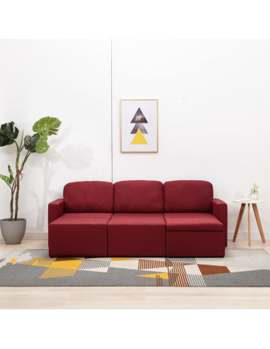 Divano Letto Modulare a 3 Posti Rosso Vino in Tessuto
