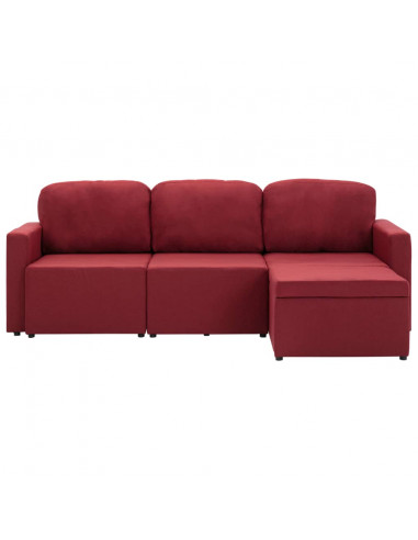 Divano Letto Modulare a 3 Posti Rosso Vino in Tessuto
