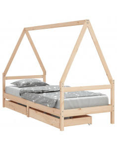 Giroletto per Bambini con Cassetti 90x190cm Legno Massello Pino