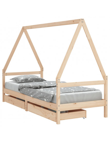 Giroletto per Bambini con Cassetti 90x190cm Legno Massello Pino