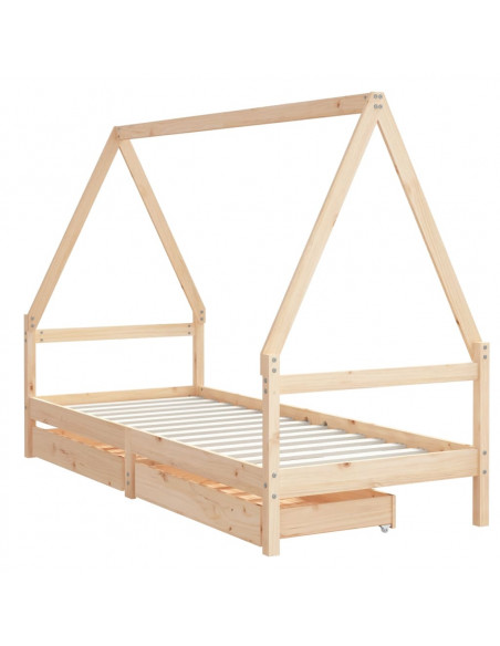 Giroletto per Bambini con Cassetti 90x190cm Legno Massello Pino