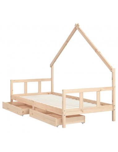 Giroletto per Bambini con Cassetti 90x190cm Legno Massello Pino