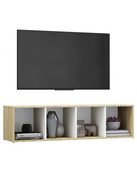 Mobile TV Bianco e Rovere Sonoma 142,5x35x36,5 cm Multistrato