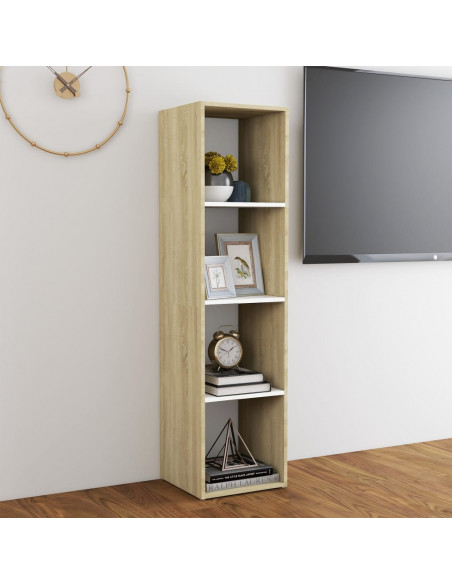 Mobile TV Bianco e Rovere Sonoma 142,5x35x36,5 cm Multistrato