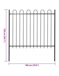 Recinzione Giardino con Punta Tonda in Acciaio 1,7 m Nera