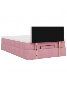 Struttura Letto Pouf con Materasso Rosa 120x200 cm Velluto