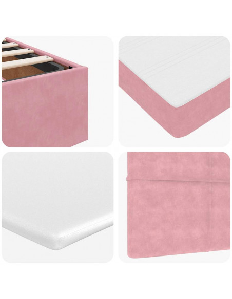 Struttura Letto Pouf con Materasso Rosa 120x200 cm Velluto