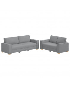 Set di Divani 2 pz con Cuscini Grigio Chiaro in Tessuto 2