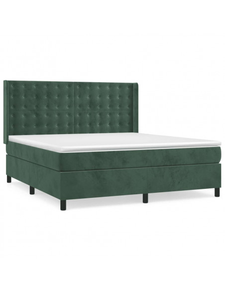 Giroletto a Molle con Materasso Verde Scuro 160x200 cm Velluto
