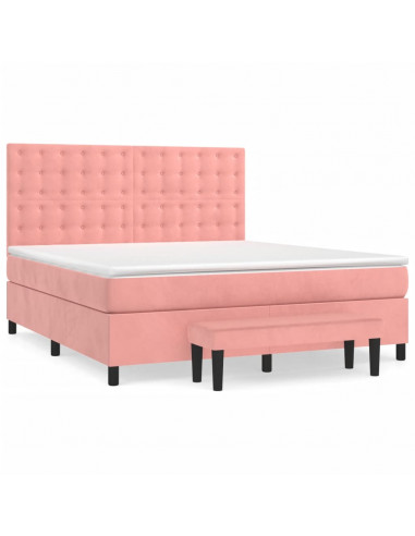 Giroletto a Molle con Materasso Rosa 160x200 cm in Velluto