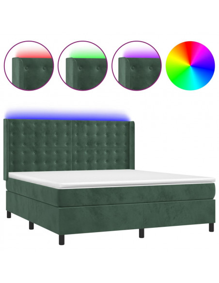 Letto a Molle con Materasso e LED Verde Scuro 160x200cm Velluto