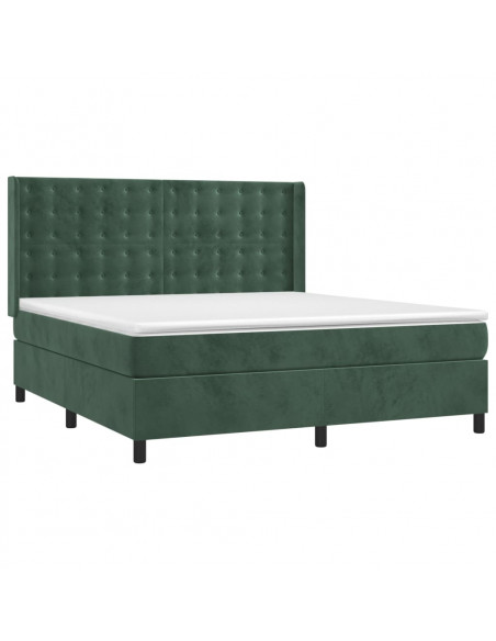 Letto a Molle con Materasso e LED Verde Scuro 160x200cm Velluto