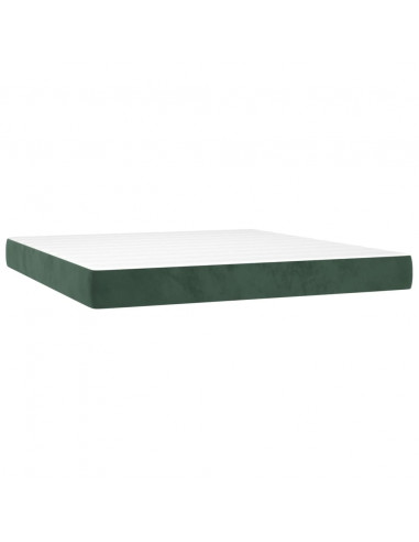 Letto a Molle con Materasso e LED Verde Scuro 160x200cm Velluto