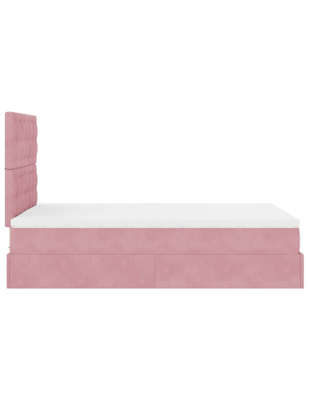 Struttura Letto Pouf con Materasso Rosa 120x200 cm Velluto