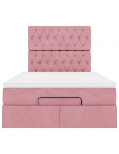 Struttura Letto Pouf con Materasso Rosa 120x200 cm Velluto