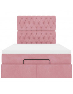 Struttura Letto Pouf con Materasso Rosa 120x200 cm Velluto 2