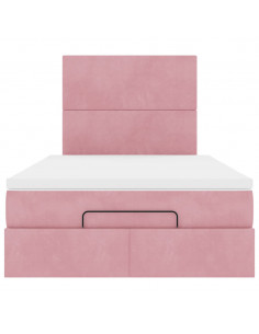 Struttura Letto Pouf con Materasso Rosa 120x200 cm Velluto 2