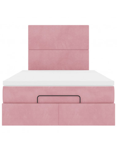 Struttura Letto Pouf con Materasso Rosa 120x200 cm Velluto