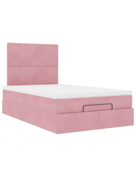 Struttura Letto Pouf con Materasso Rosa 120x200 cm Velluto