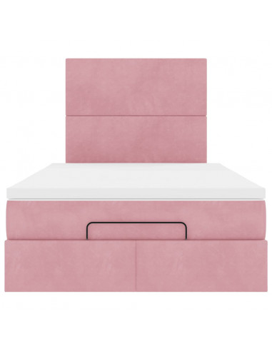 Struttura Letto Pouf con Materasso Rosa 120x200 cm Velluto