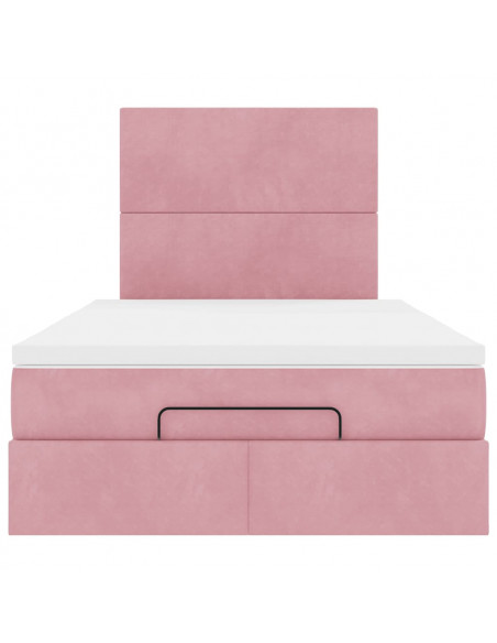 Struttura Letto Pouf con Materasso Rosa 120x200 cm Velluto