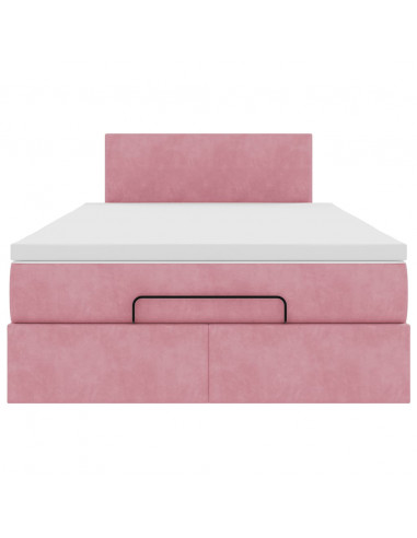 Struttura Letto Pouf con Materasso Rosa 120x200 cm Velluto