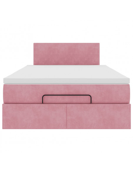 Struttura Letto Pouf con Materasso Rosa 120x200 cm Velluto