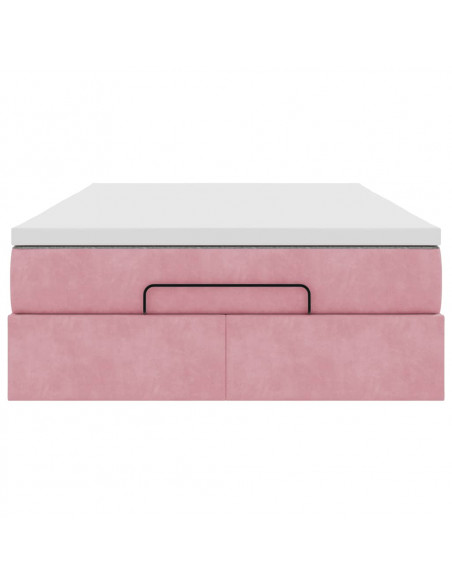 Struttura Letto Pouf con Materasso Rosa 120x200 cm Velluto