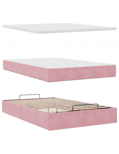 Struttura Letto Pouf con Materasso Rosa 120x200 cm Velluto