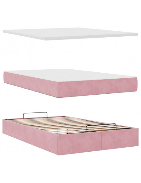 Struttura Letto Pouf con Materasso Rosa 120x200 cm Velluto