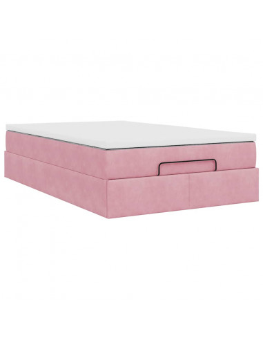 Struttura Letto Pouf con Materasso Rosa 120x200 cm Velluto