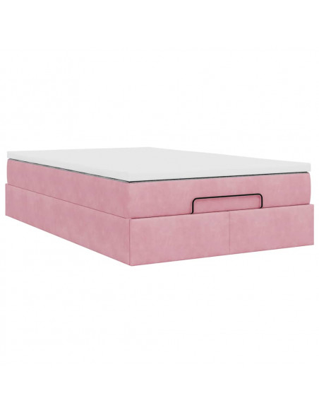 Struttura Letto Pouf con Materasso Rosa 120x200 cm Velluto