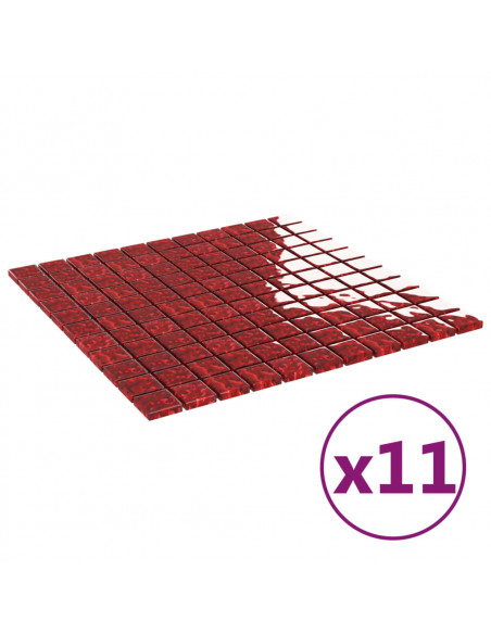 Piastrelle Mosaico 11 pz Rosso 30x30 cm in Vetro