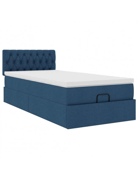 Struttura Letto Pouf con Materasso Blu 80x200 cm in Tessuto
