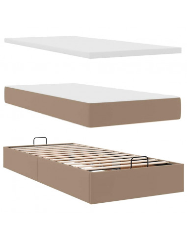 Pouf Letto con Materassi e LED Cappuccino 160x200cm Similpelle