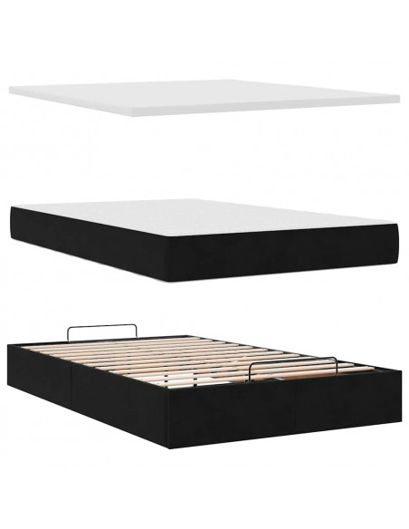 Struttura Letto Pouf con Materasso Nero 120x200 cm Velluto
