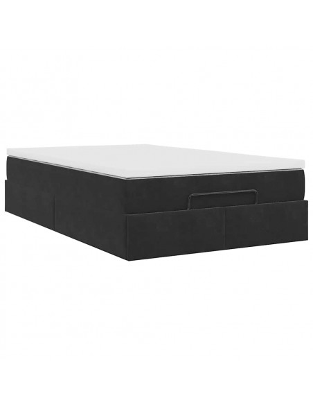 Struttura Letto Pouf con Materasso Nero 120x200 cm Velluto