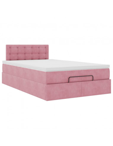 Struttura Letto Pouf con Materasso Rosa 120x200 cm Velluto