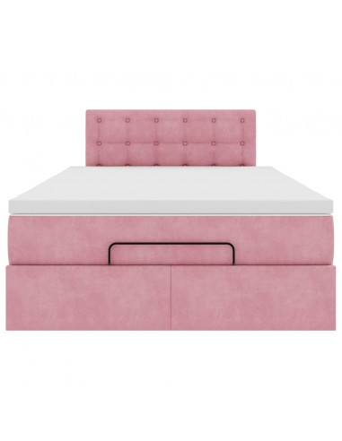 Struttura Letto Pouf con Materasso Rosa 120x200 cm Velluto