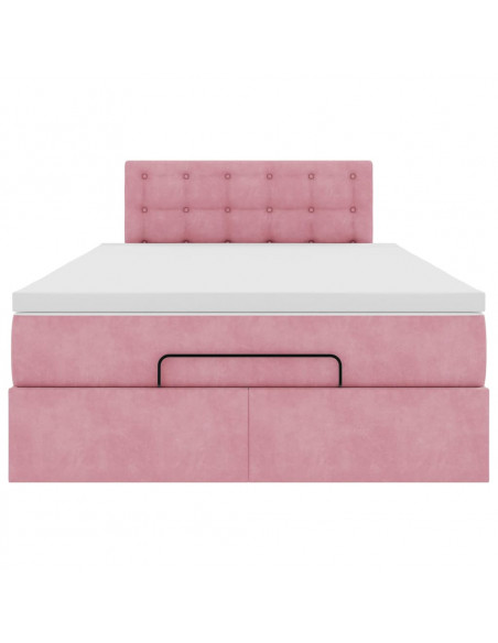 Struttura Letto Pouf con Materasso Rosa 120x200 cm Velluto