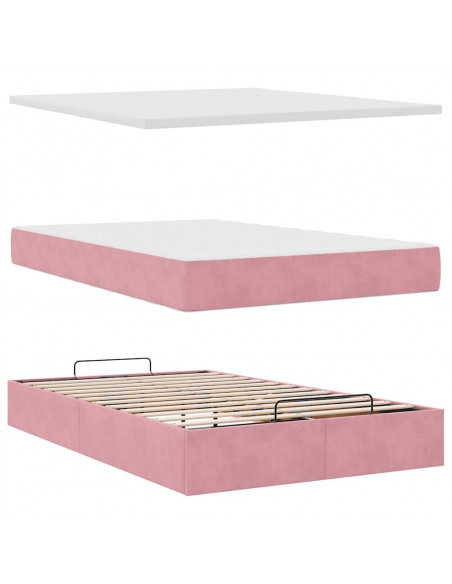 Struttura Letto Pouf con Materasso Rosa 120x200 cm Velluto