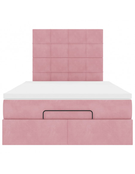 Struttura Letto Pouf con Materasso Rosa 120x200 cm Velluto