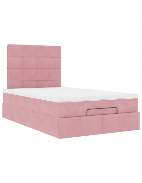 Struttura Letto Pouf con Materasso Rosa 120x200 cm Velluto
