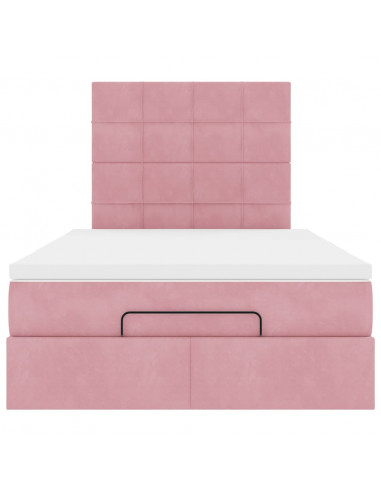 Struttura Letto Pouf con Materasso Rosa 120x200 cm Velluto