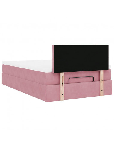 Struttura Letto Pouf con Materasso Rosa 120x200 cm Velluto